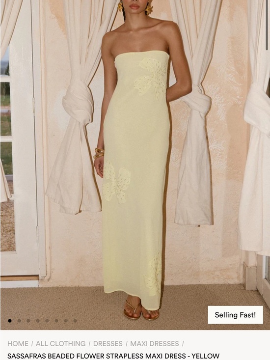 Peppermayo Dresses & Skirts - Peppermayo Strapless Beaded Flower Maxi Dress in Pale Yellow